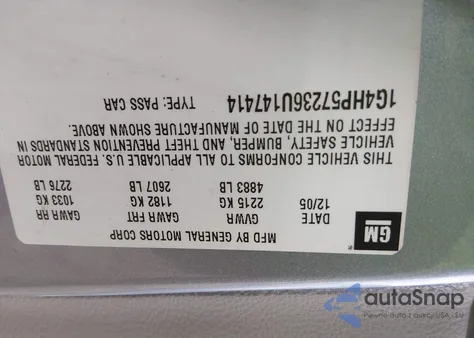 2006 Buick Lucerne Cx из США, поврежденный, VIN 1G4HP57236U147414